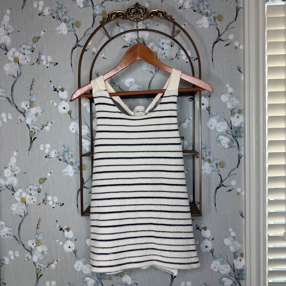 Madewell Women Blue White Striped Cotton Knit Tie Back Tank Top G6947 Large